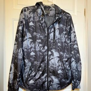 Slate And Stone Large Palm Tree Black Gray Hooded Windbreaker Jacket Lightweight